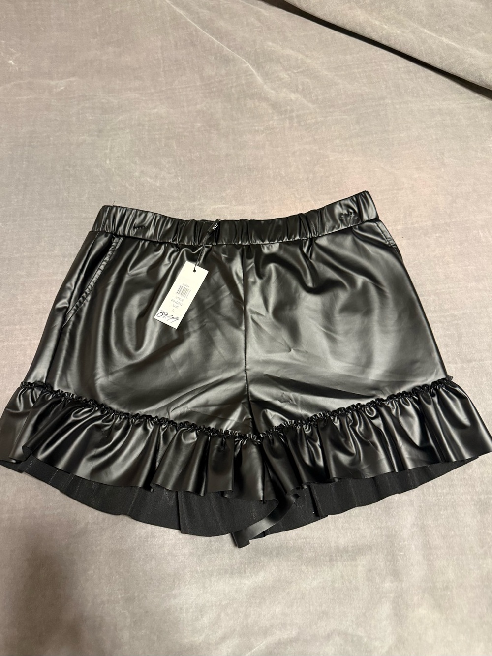 NWT Pleather Ruffled Trim Shorts
